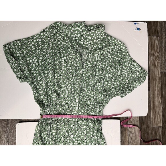 Shibever Midi Shift Dress Women Size L Green Floral Short Sleeve Cottagecore - Picture 13 of 15